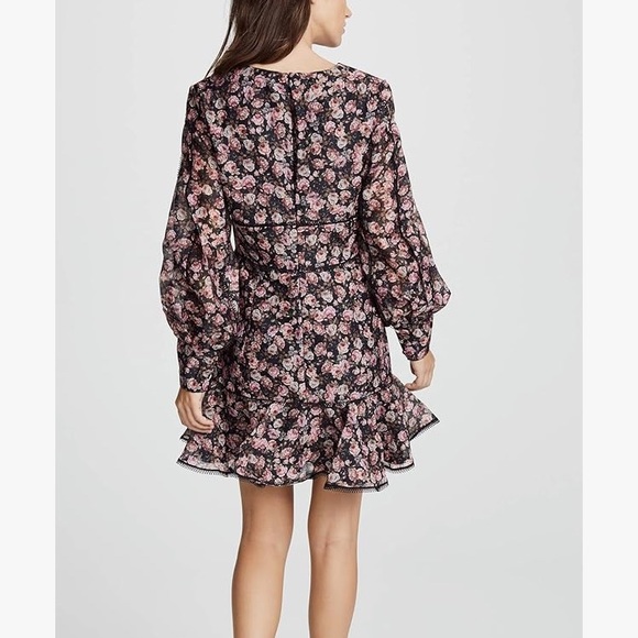 ✨Simply adorable open front black w/subtle peach pink green floral pattern dress - Picture 7 of 16